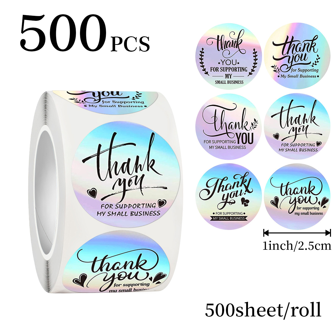 Sticker Label Roll - JCAC 500 autocollants holographiques de remerciement