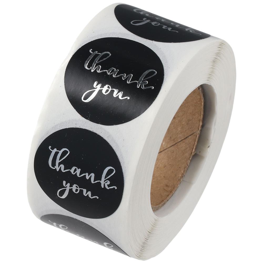 Sticker Label Roll - Étiquettes autocollantes de remerciement noires et